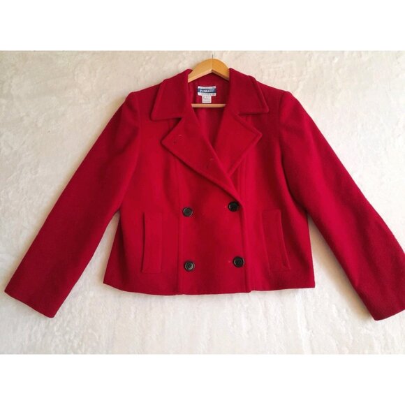 Pendleton Jackets & Blazers - Vtg Pendleton Size 8 Double Breasted Preppy Holiday 100% Virgin Wool Coat Red